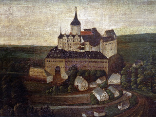 Najstarszy zachowany widok na zamek - XV wiek; namalowany około 1700 roku